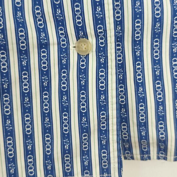 Tory Burch Gemini Link Button Front Top Size 12 Blue Stripes Cotton Puff Sleeves - Picture 5 of 14